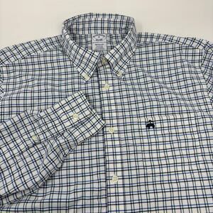 Brooks Brothers Medium Blue Green Check Plaid Long Sleeve Button Down Shirt